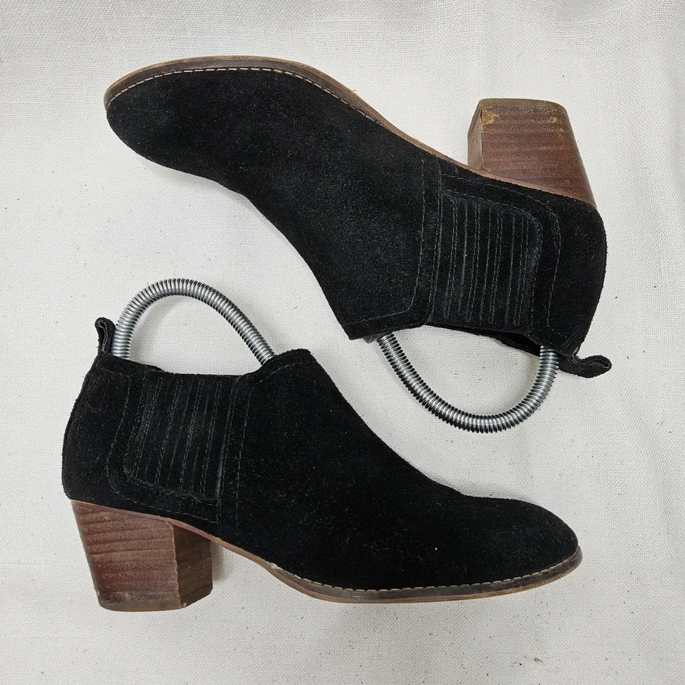 Dolce Vita Keiton Suede‎ Ankle Boots Womens 7 Black Block Heel Chelsea Booties